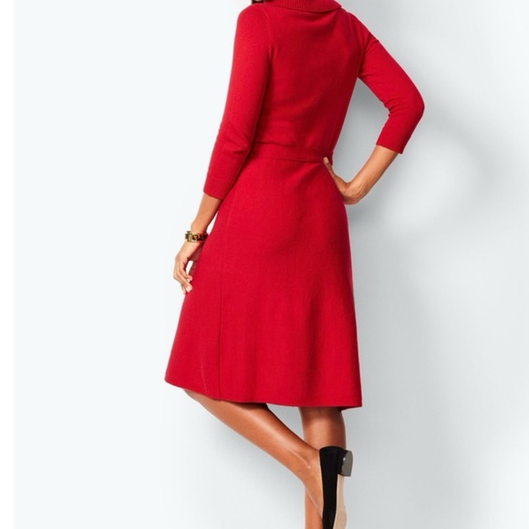 Talbots Red Sweater Dress Cowl Neck Cotton Knit Turtleneck Tie Belt Waist 6 8 - Picture 2 of 6